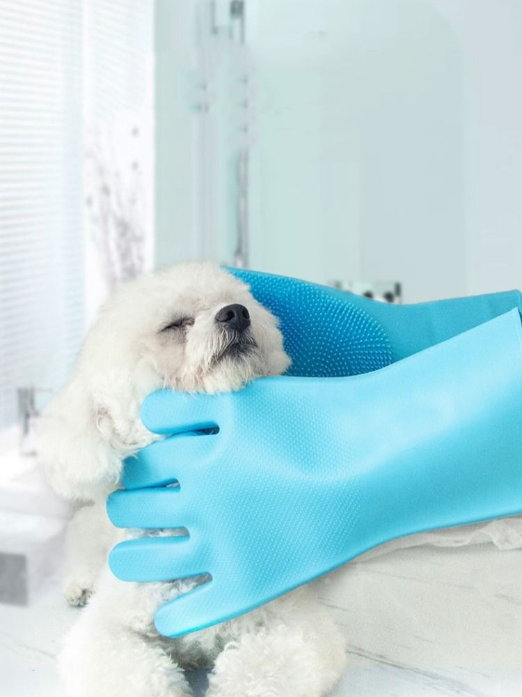GUANTES DE SILICONA PARA LAVAR MASCOTAS - CON PUNTAS DE MASAJE