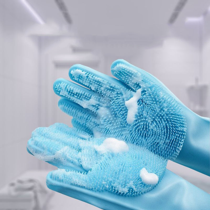 GUANTES DE SILICONA PARA LAVAR MASCOTAS - CON PUNTAS DE MASAJE